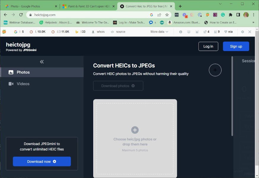 Перетаскивание HEIC для конвертации