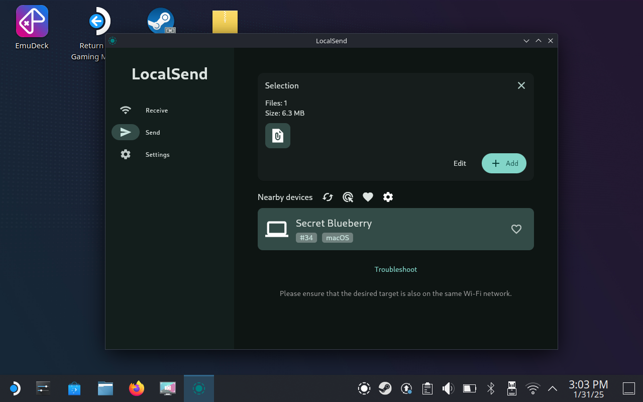 LocalSend: беспроводная передача архива скриншотов на Mac.
