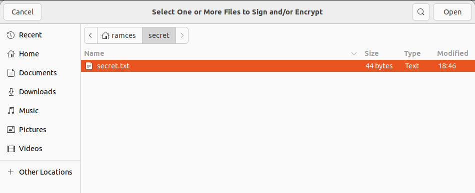 Выбор файла для шифрования