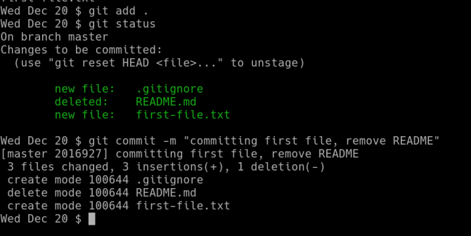 Команды git init, git add, git commit в терминале