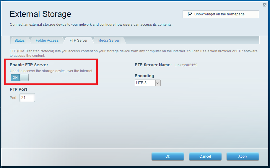 Состояние FTP Server в Smart Wi‑Fi