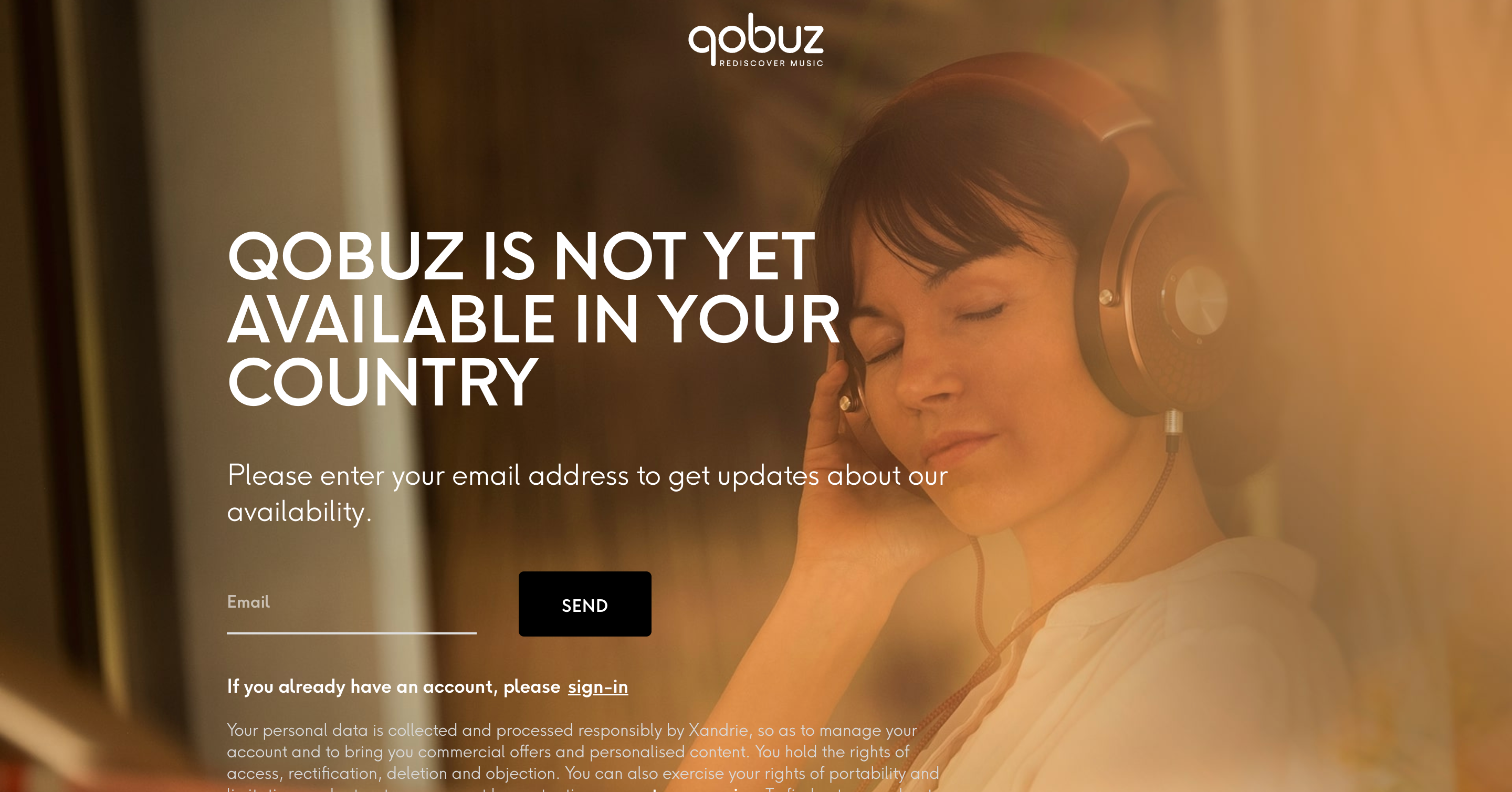 Сообщение сайта Qobuz о неподдерживаемом регионе