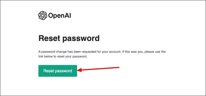 Письмо от OpenAI с ссылкой для сброса пароля