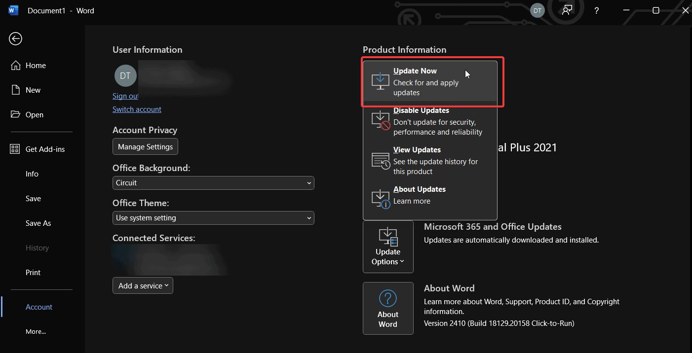 скриншот процесса обновления Office