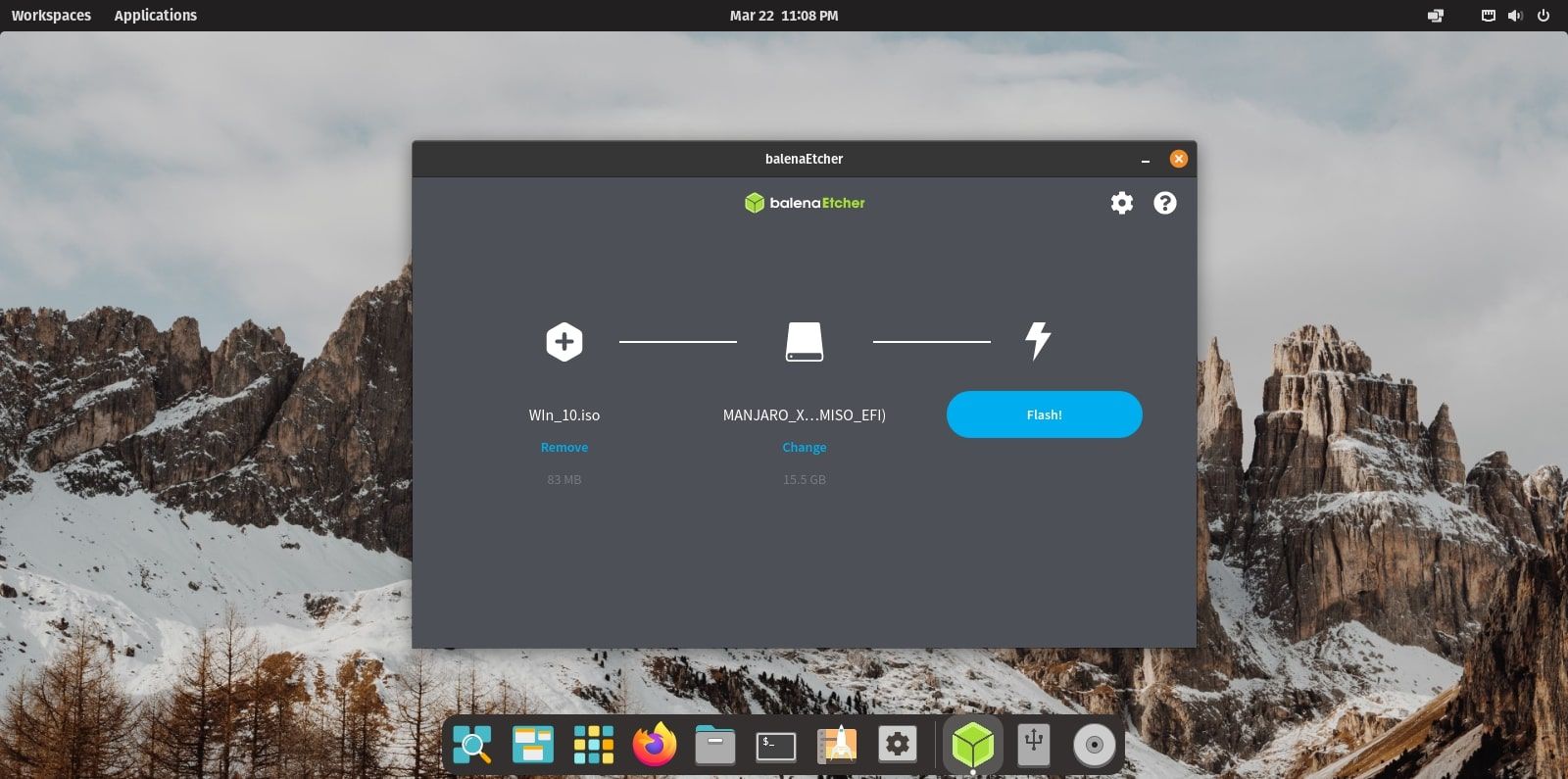 balenaEtcher записывает ISO на флешку