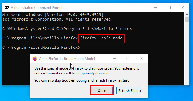 Диалог открытия в режиме устранения неполадок