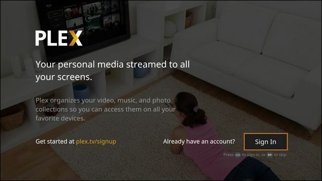 Экран входа Plex с кодом привязки
