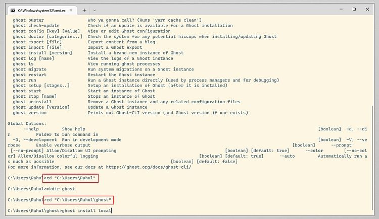 Создание папки для установки Ghost на Windows