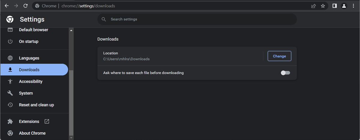 Настройки папки загрузок в Chrome