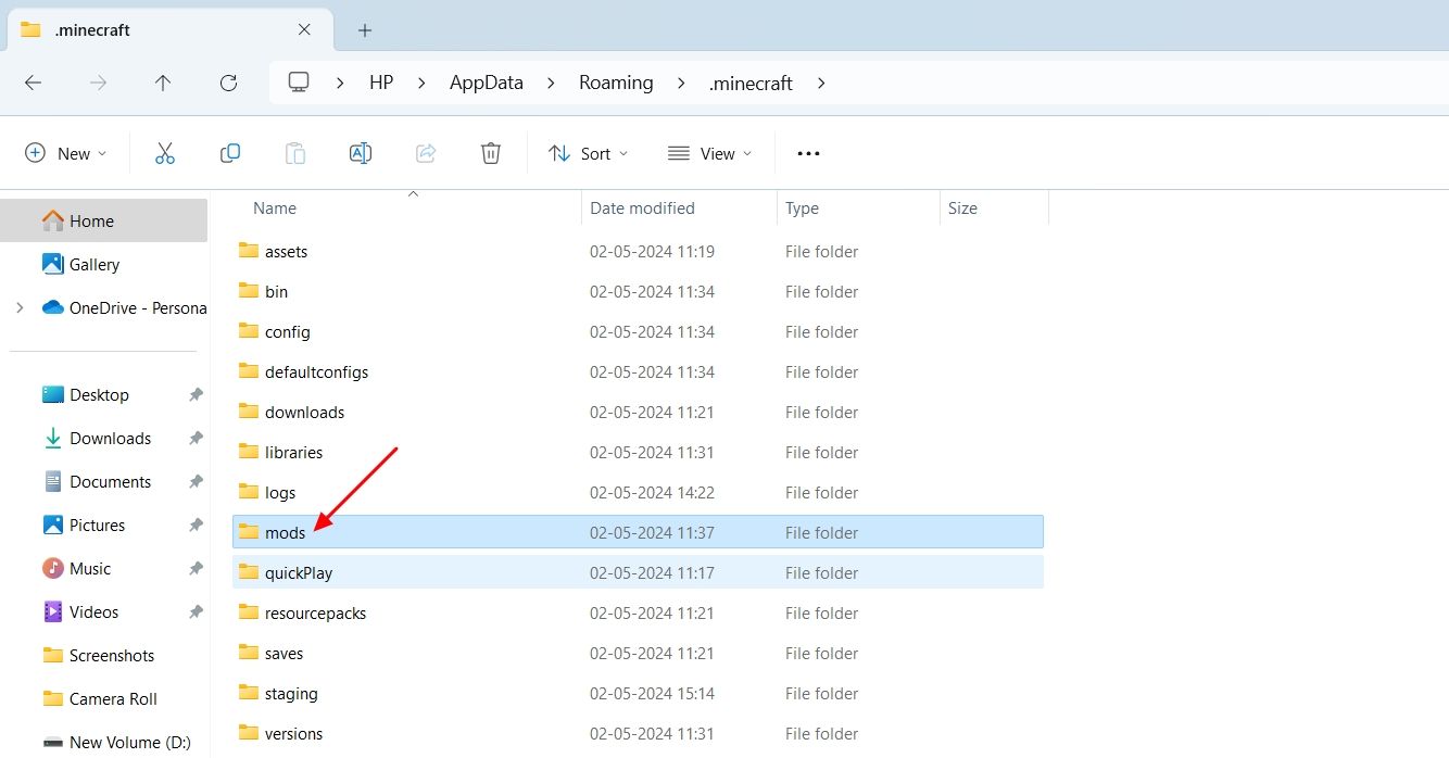 Папка Mods в Проводнике Windows, показывающая файлы модов.