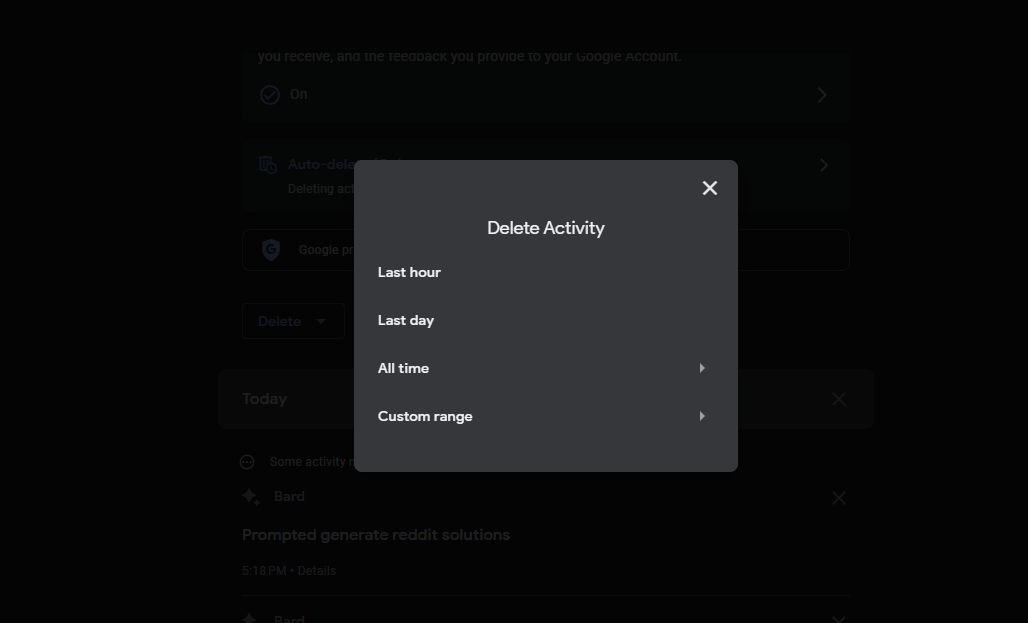 Окно выбора диапазона времени: последний час, день, всё время, пользовательский