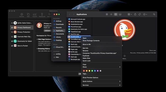 Finder: приложение, связанное с расширением, перемещается в корзину