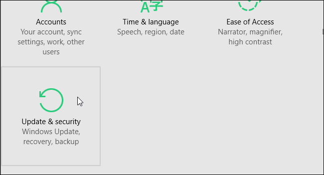 Экран Обновление и безопасность в Параметрах