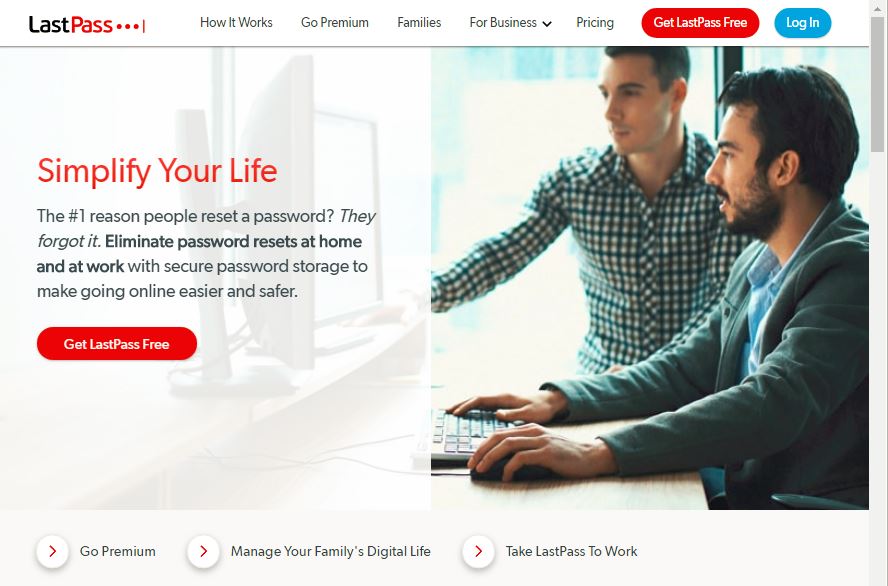 Страница с кнопкой Get LastPass Free и приглашением добавить расширение