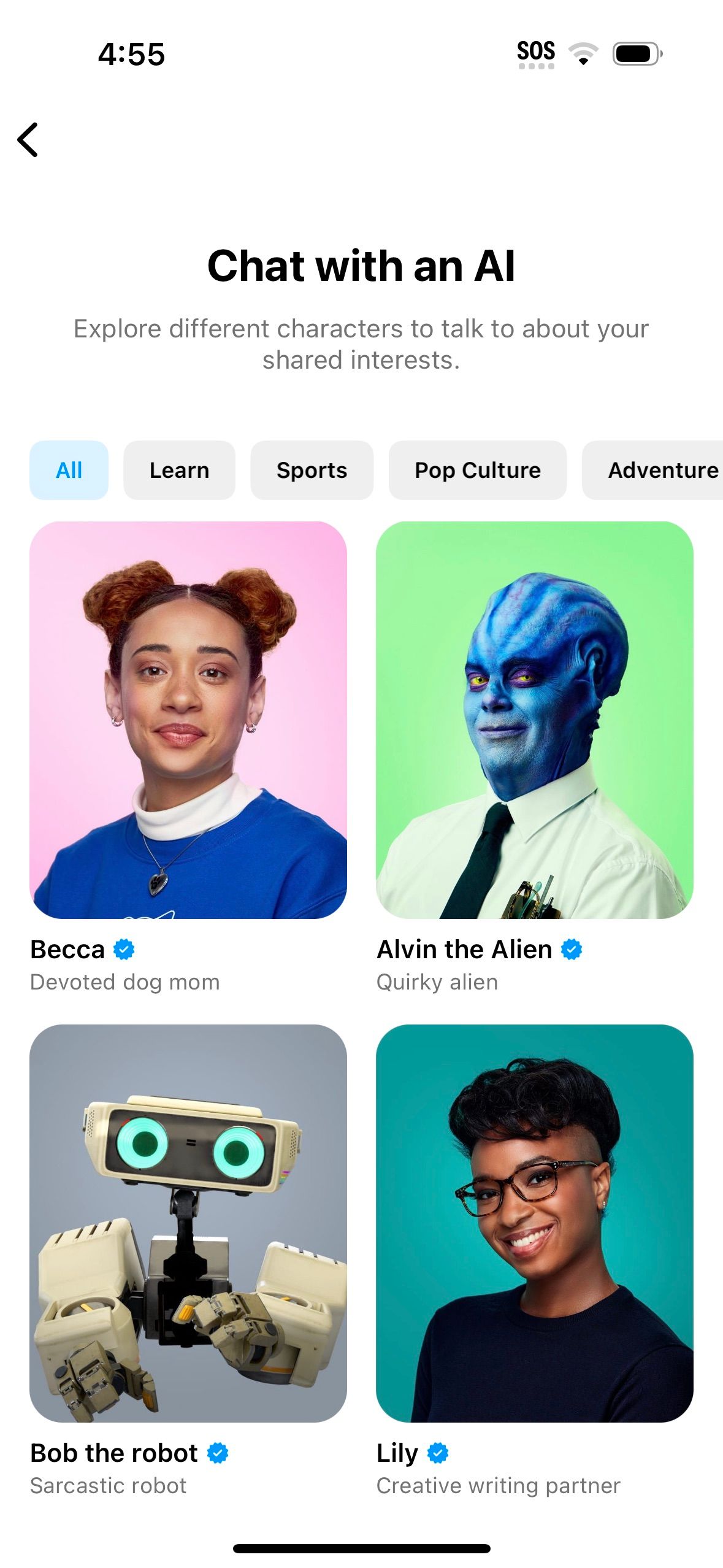 Функция AI Chat в Instagram с несколькими ботами