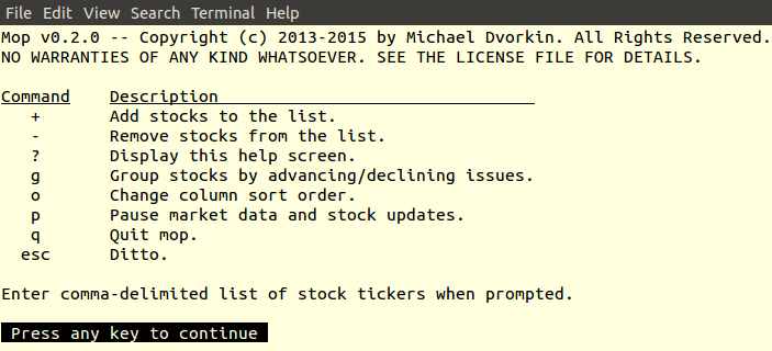 Справка Mop с командами