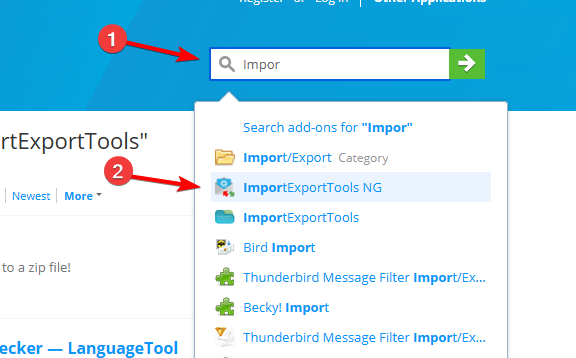 impotexporttools ng dropdown thunderbrid extensions