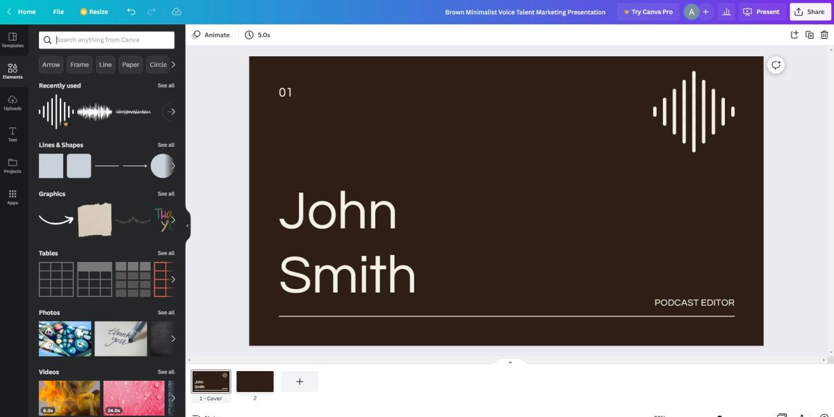 Портфолио подкаст‑редактора на шаблоне Canva