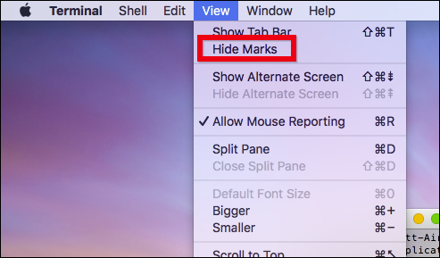 Меню View → Hide Marks в Terminal