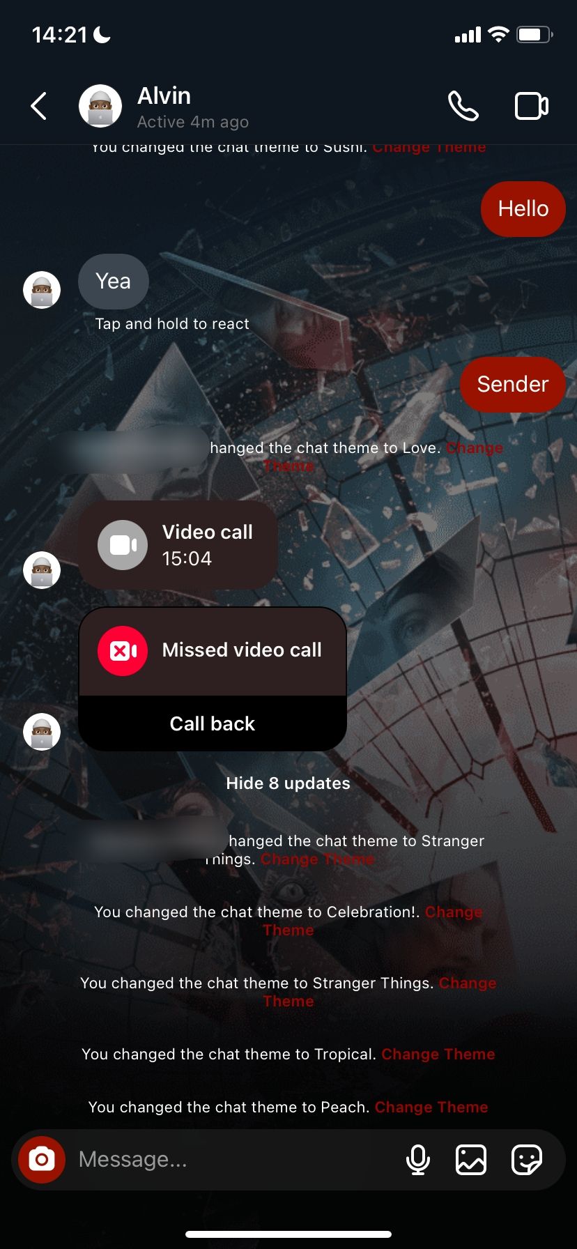 Пример темы чата в Instagram