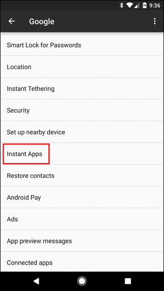 Настройка Instant Apps — переключатель включения