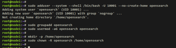 Создание системного пользователя и группы opensearch