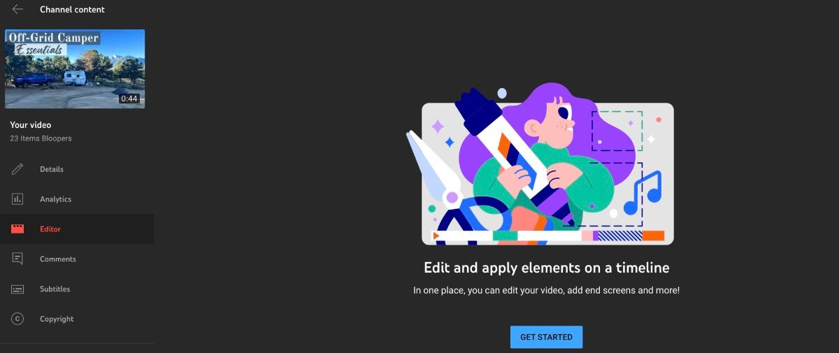 Функция Редактор в YouTube Studio с кнопкой Начать