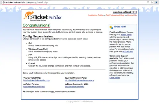 Installazione completata di osTicket