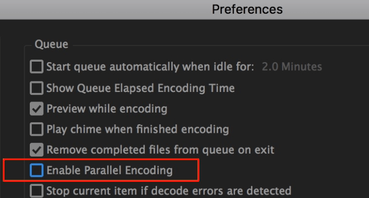Отключение параллельного кодирования в настройках AME