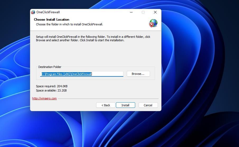 Мастер установки OneClickFirewall