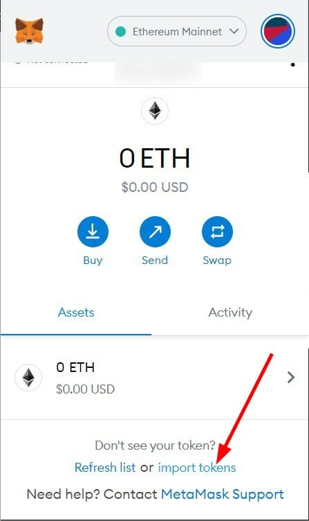 Импорт токенов в MetaMask