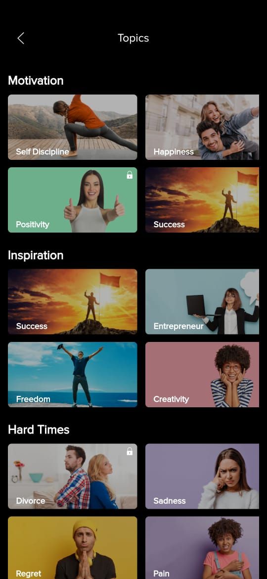 Скриншот приложения с вдохновляющим контентом