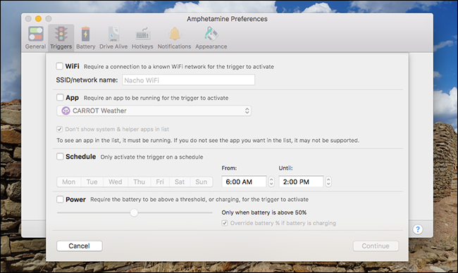Список триггеров Amphetamine