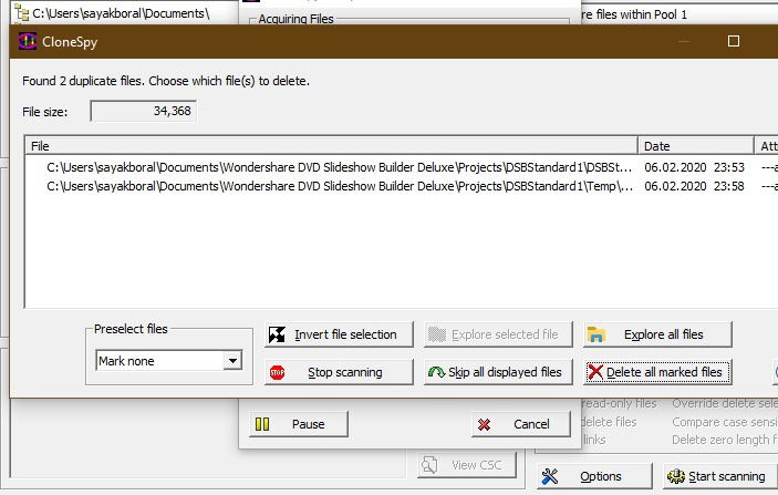 Результаты CloneSpy