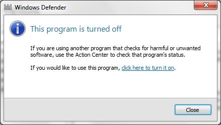 Предупреждение о необходимости стороннего ПО для защиты