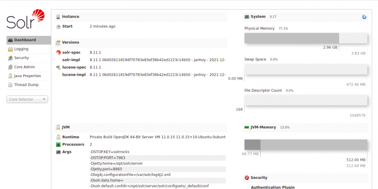 Главная страница интерфейса Apache Solr