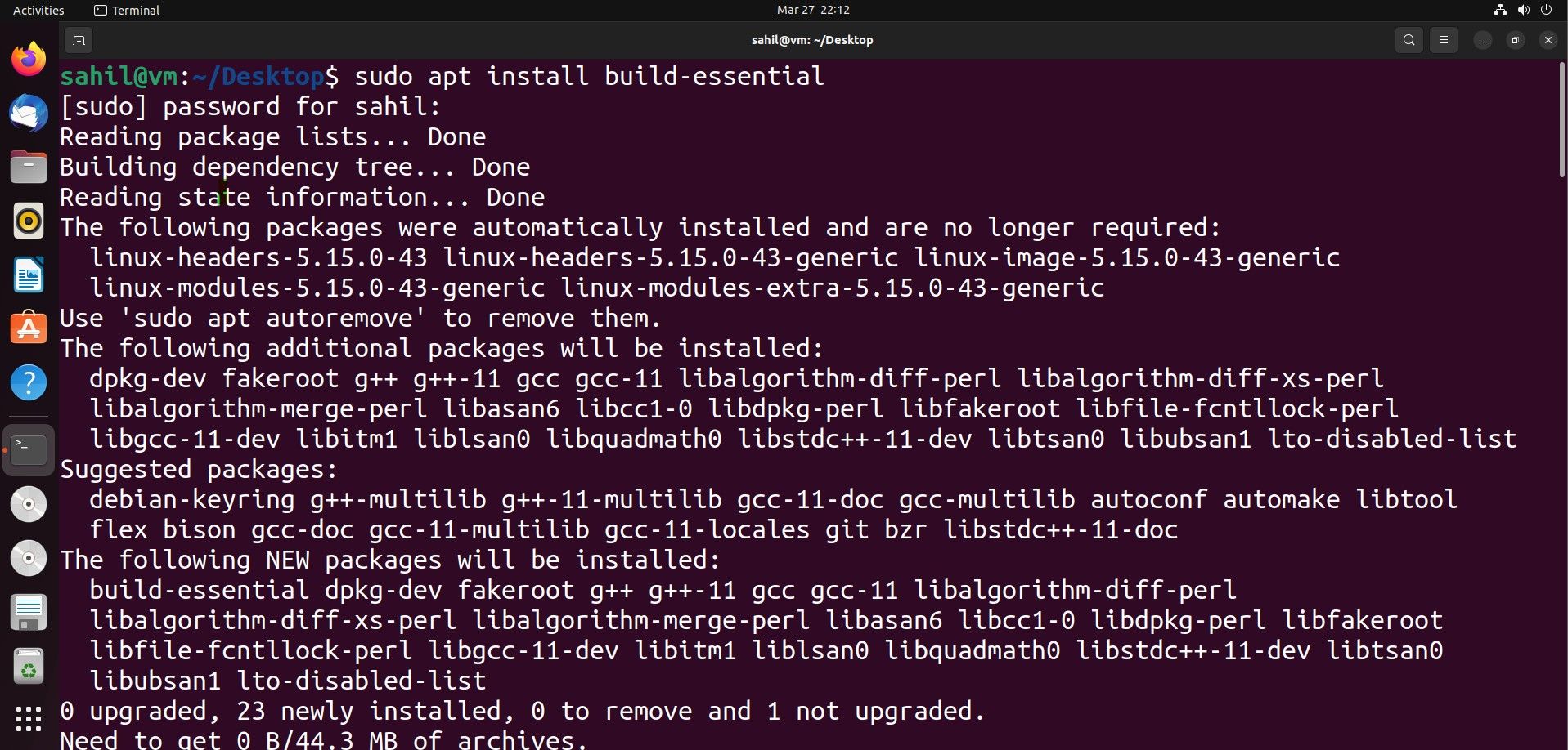 Терминал Ubuntu: установка build-essential