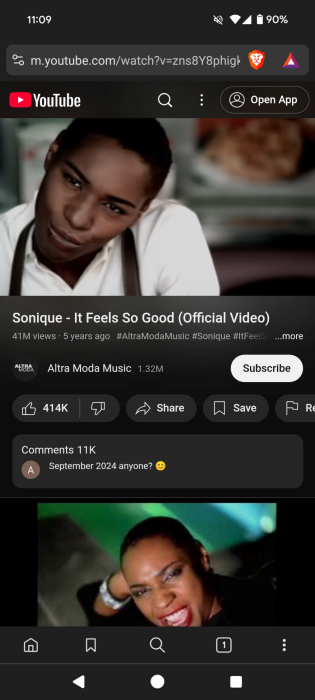 Playing YouTube in Brave browser. 