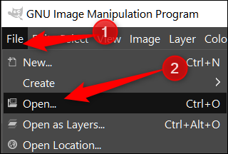 Открытие PSD в GIMP через меню «File → Open»