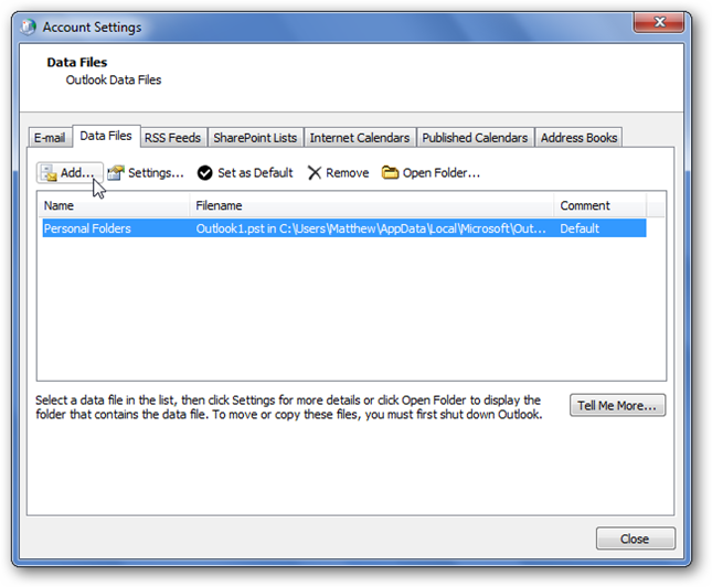 Кнопка Добавить файл данных