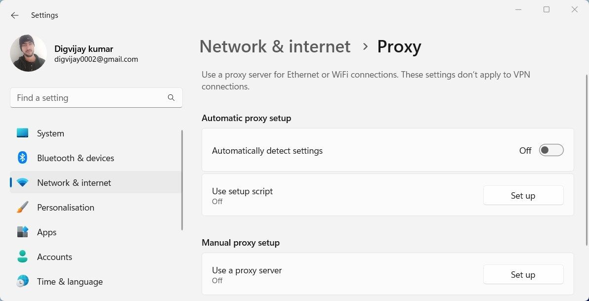 Отключить автоматическое определение прокси в параметрах Windows