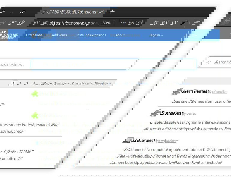 Скриншот: сайт расширений GNOME Shell