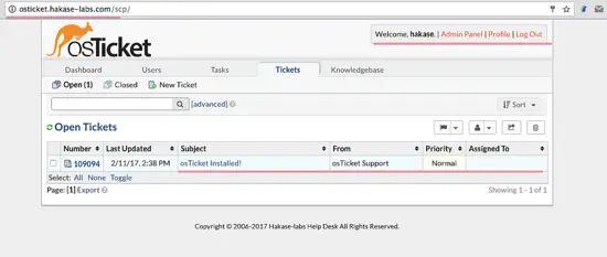 Pannello agent di osTicket