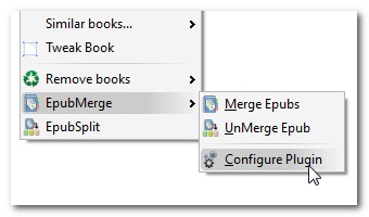 Lista dei plugin installati in Calibre che mostra EpubMerge e EpubSplit