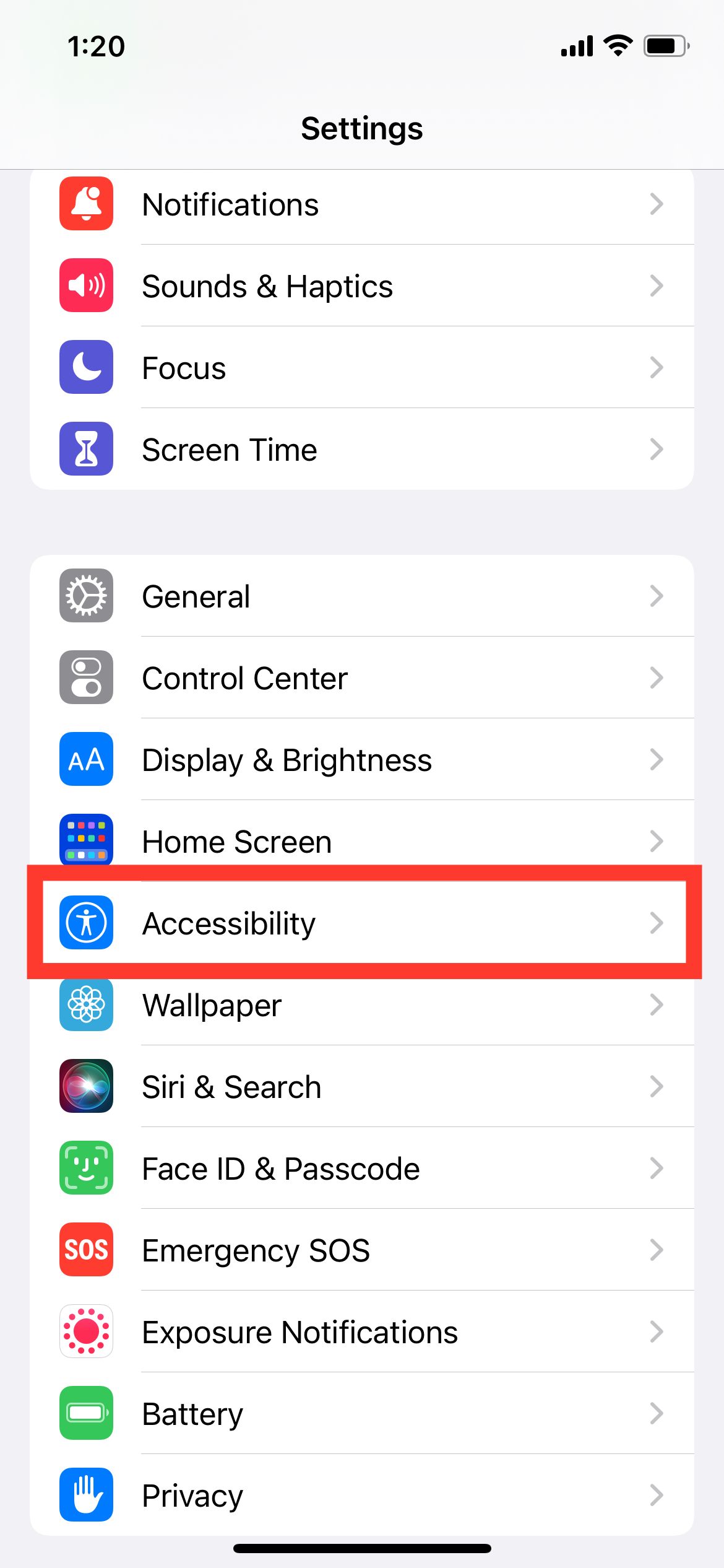 Универсальный доступ в Настройках