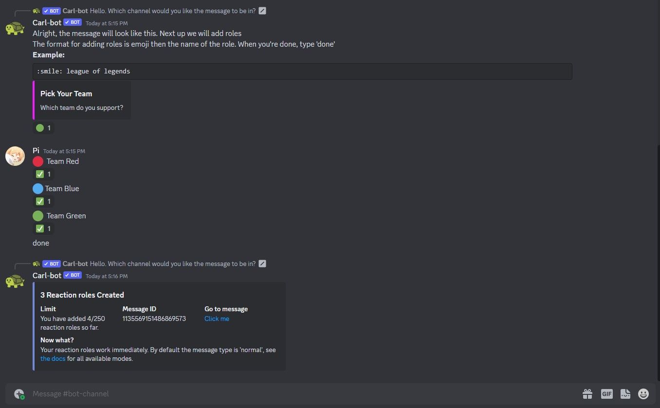 Configuring reaction roles in Discord with Carl-bot