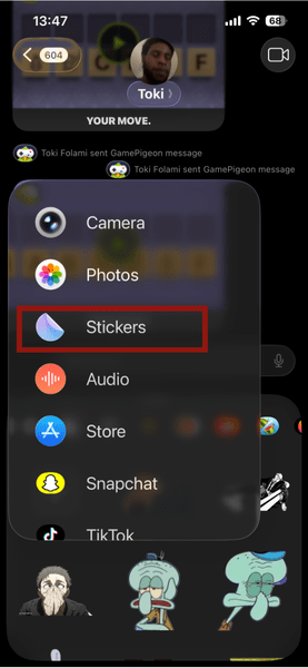 Добавление стикера в iMessage
