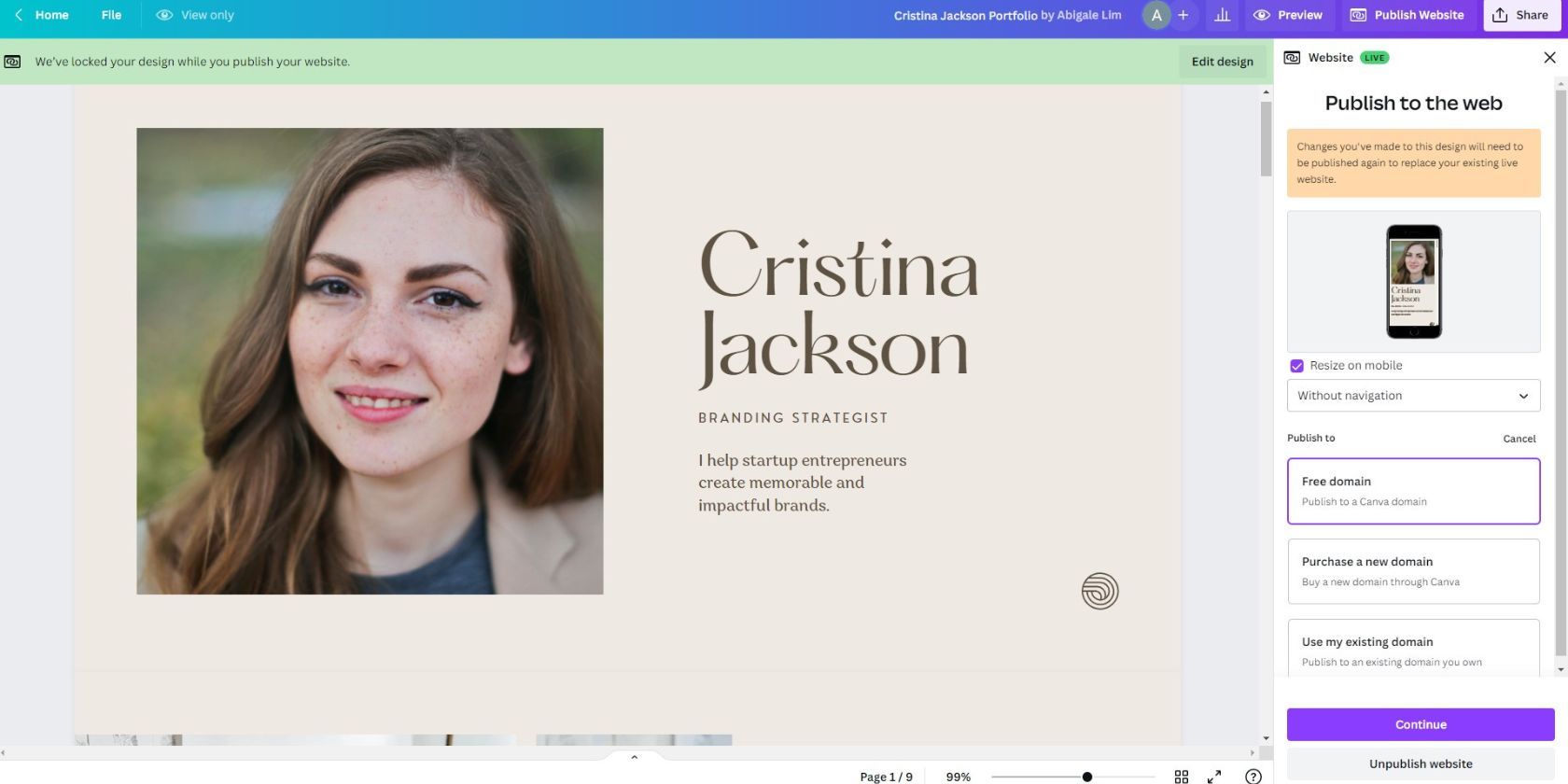 Портфолио бренд-стратегии, созданное в Canva