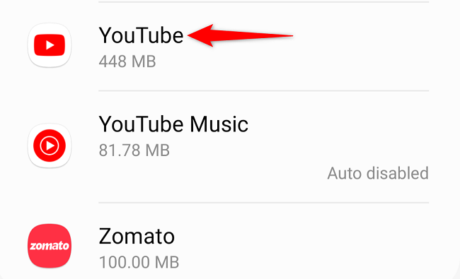 Страница приложения YouTube в системных настройках.