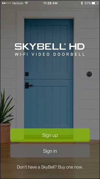 Экран приложения SkyBell: кнопка регистрации Sign Up
